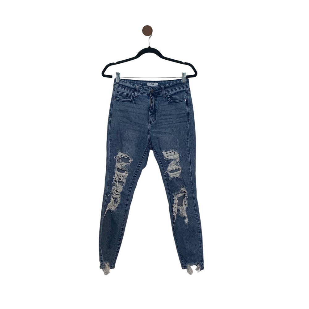 Cello Distressed Skinny Jeans Size 3/26 Blue Zip Button Closure Casual Cotton - Picture 15 of 15